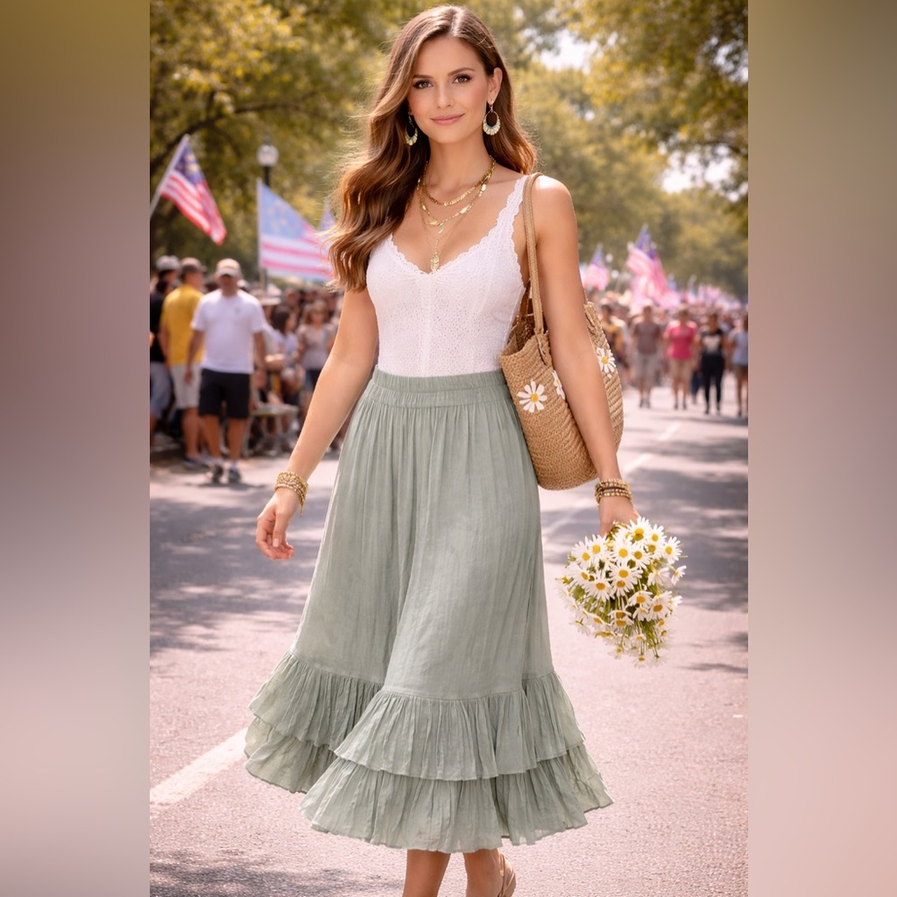 Anna Bella Designs, Exquisite,Weighted, Full-Flair, Layered Ruffled Hem, Large - Picture 5 of 8
